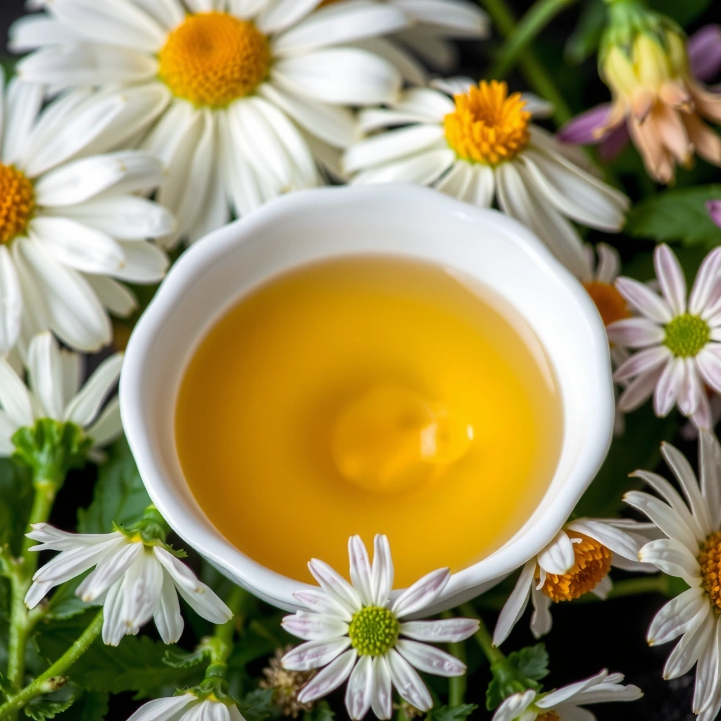 Estratto di Camomilla con petali e fiori freschi